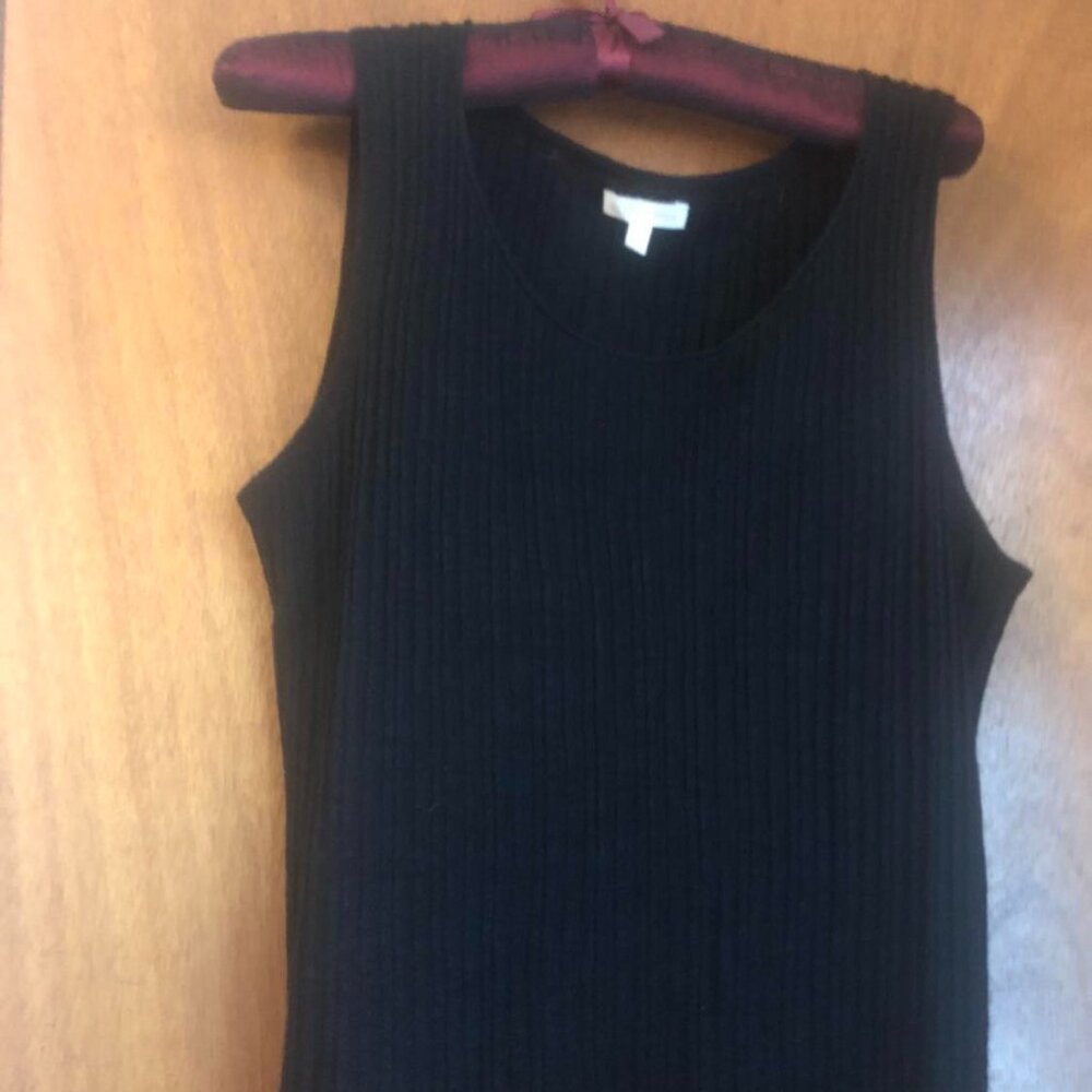 Eileen Fisher Top Ribbed Knit Sweater Black  100% Linen Sleeveless- Medium